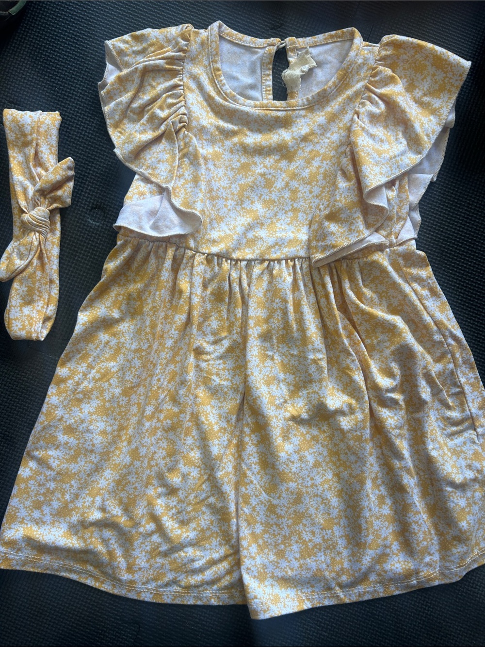 btween Yellow Floral Ruffle Dress with Matching Headband